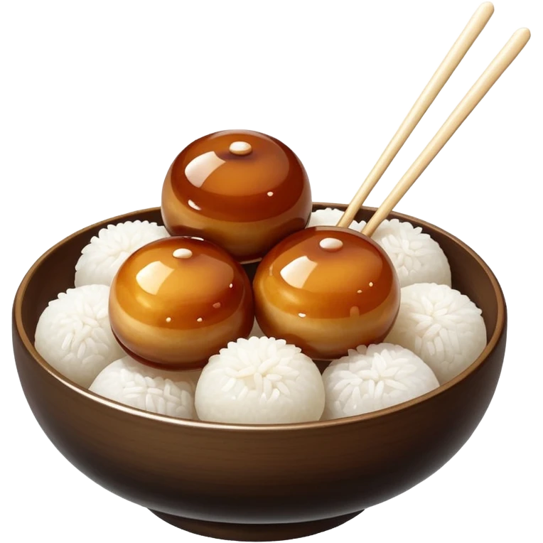 Mitarashi dango with shiny soy sauce glaze drizzled over white rice emoji