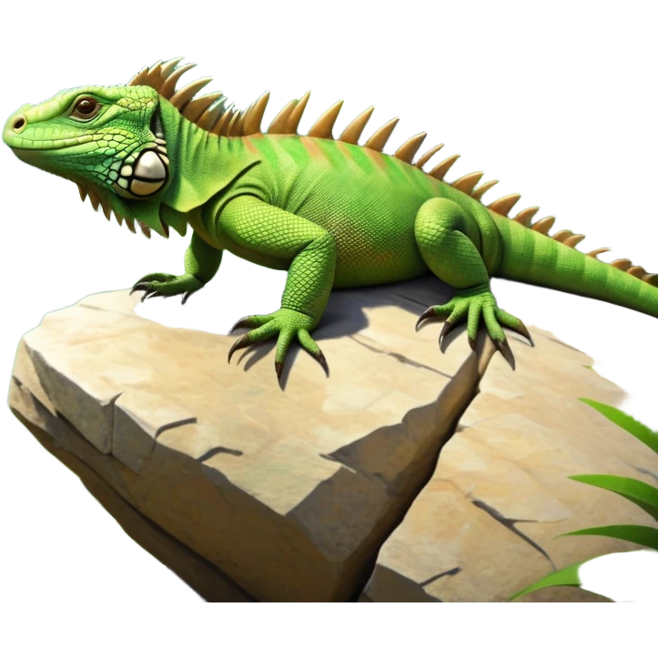 cinematic-iguana-realistic-full-body-basking-emoji,-long-scaly-body-stretched-out-on-a-sunlit-rock,-spiny-ridge-running-down-its-back,-textured-green-and-brown-skin-dappled-with-light,-sharp-intelligent-eyes-studying-the-surroundings,-long-tail-draped-over-the-stone,-simplified-yet-realistic-focused-features,-highly-detailed,-glowing-with-a-warm-tropical-glow

 emoji