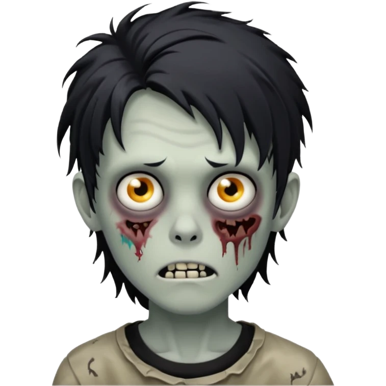 Zombie Boy with black long messy hair and teenager aparience, black background emoji