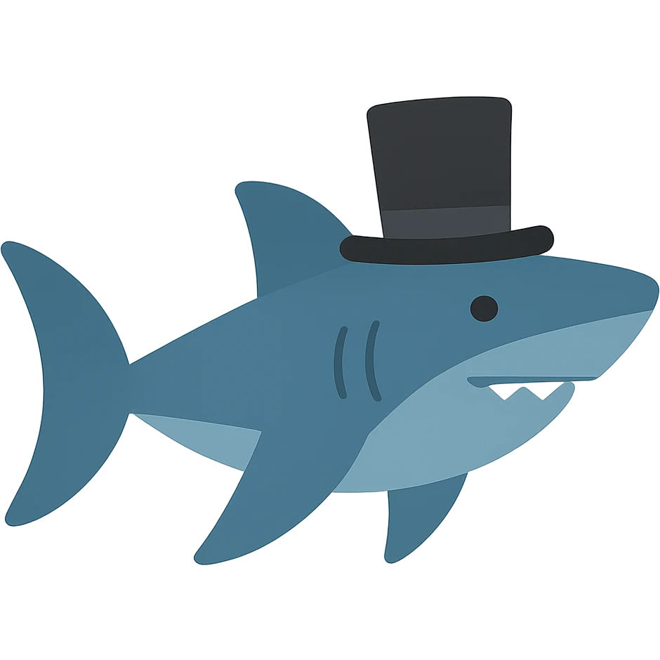 flat design style shark with a top hat emoji