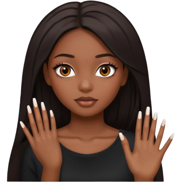 face girl with nails and cute make up black girl strait hair super long  top emoji