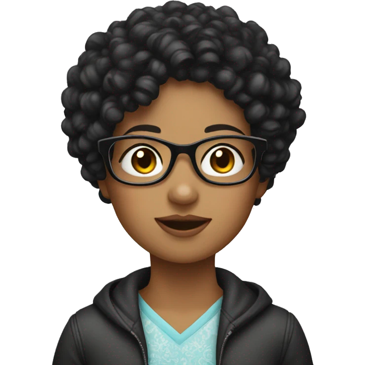 girl with black curly hair and glasses  emoji