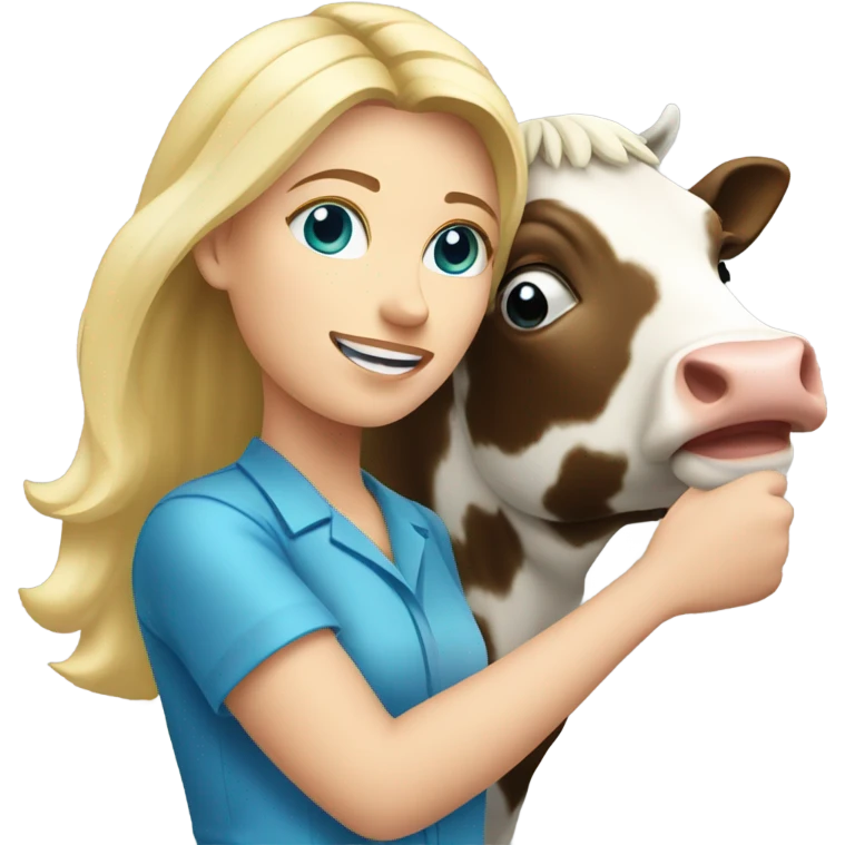 Female blonde vet with blue eyes petting a cow emoji