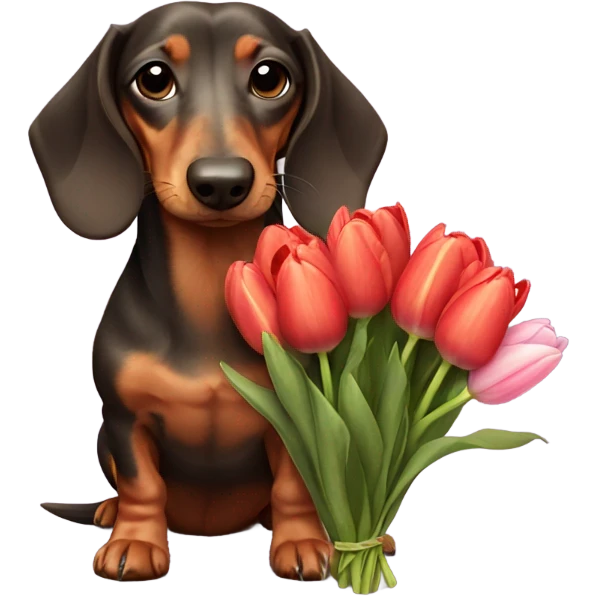 Dachshund holding tulips  emoji