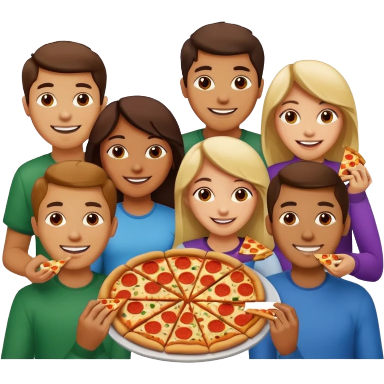 grupo de amigos y amigas comiendo pizza emoji