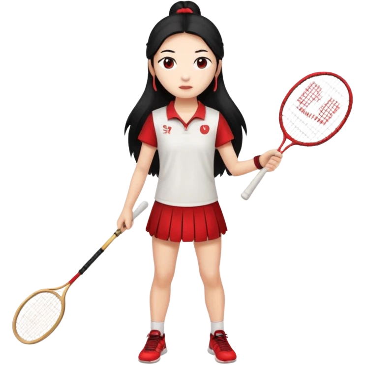 ancient gongsam girl with 1 badminton racket, red emoji