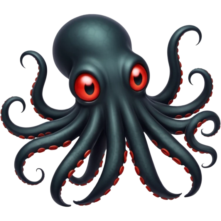 black tentacled creature with a large red eye and clawed tips, side angle, emoji style emoji