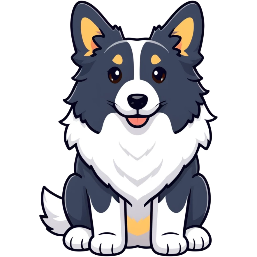 A pure white Border Collie dog sitting, with fluffy fur, alert pointed ears, and friendly expression emoji