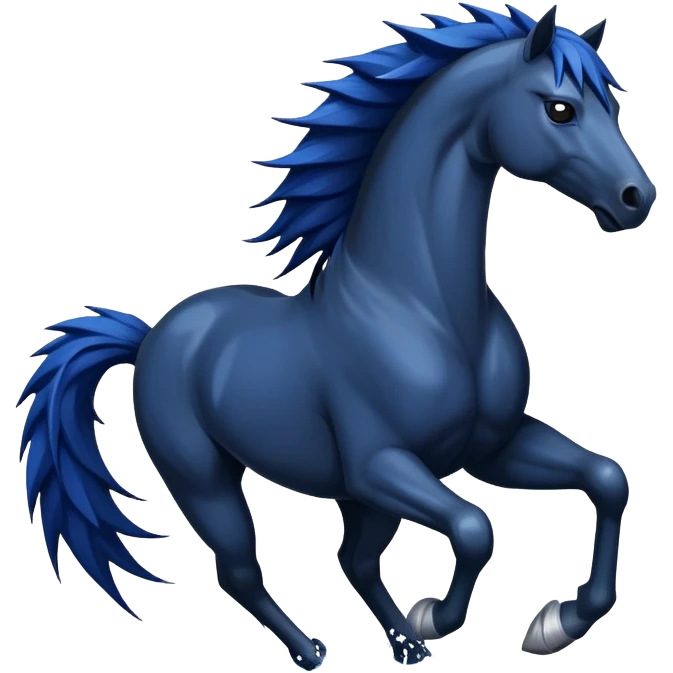 Ninja water horse, black horse body, dark blue watery accents, sharp spikes along mane and tail, fierce warrior pose emoji