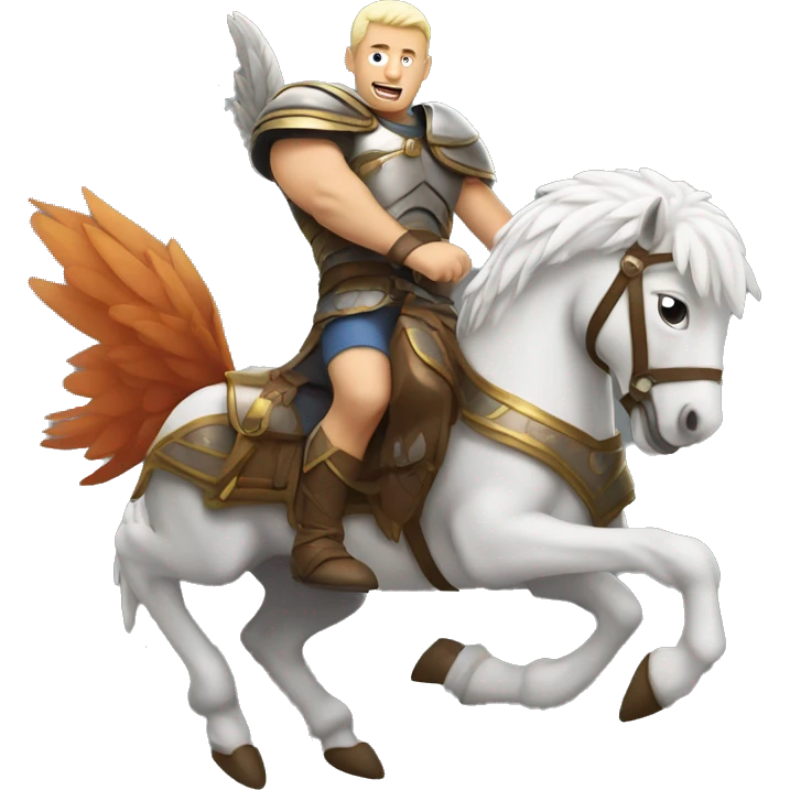 Muscular white guy riding a bird with armor emoji