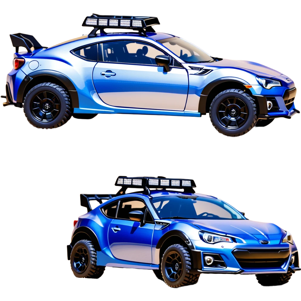 Rally race car Widened roof Long wheelbase widened pearly midnight satin dark blue  2025 Subaru brz off-road racer chrome nerf bars,side steps mounted under-door-sill climbing rock sliders, and silver satin wheels  emoji