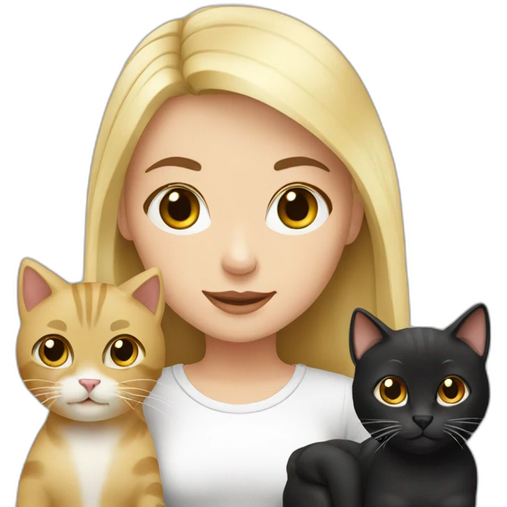Blond white girl with 2 cats  one brown and one black emoji