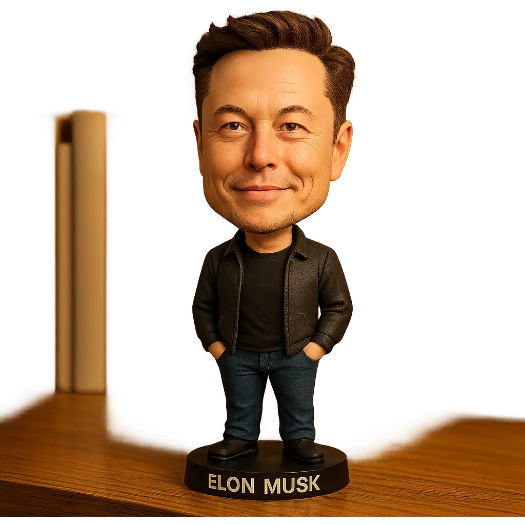 exaggerated cartoonish features bobblehead of Elon Musk in a casual outfit emoji
