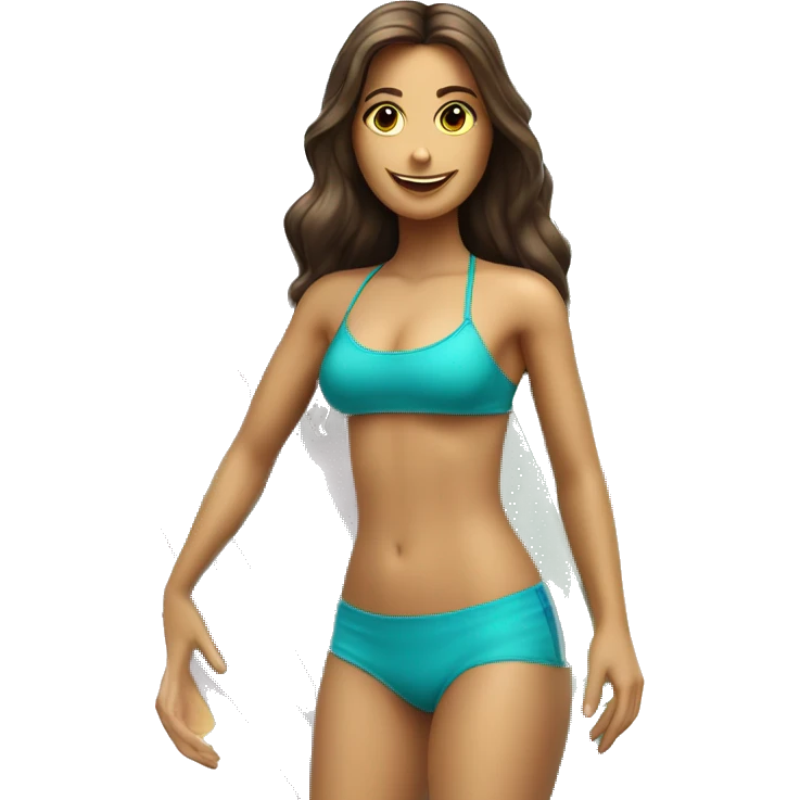 Brunette surfer girl bikini surf board with ocean and on a surf board emoji