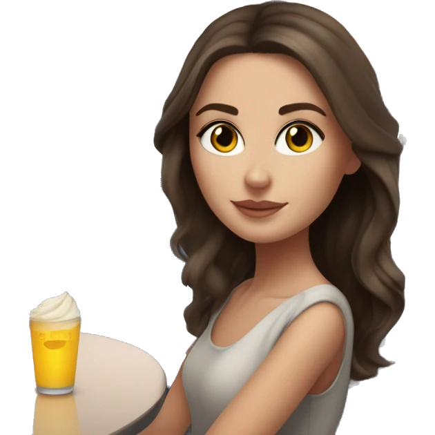 White girl with dark brown hair and a bright skintone, sitting in a skybar in dubai emoji