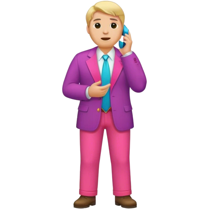 blond big man in colorful outfit calling emoji