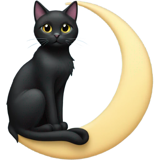 Black cat sitting on a crescent moon emoji