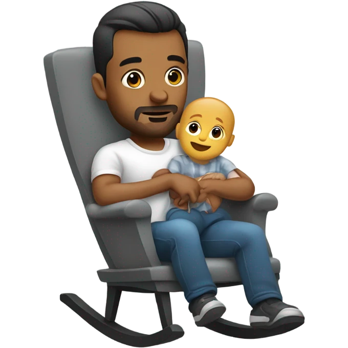 Man rocking baby in grey rocker  emoji