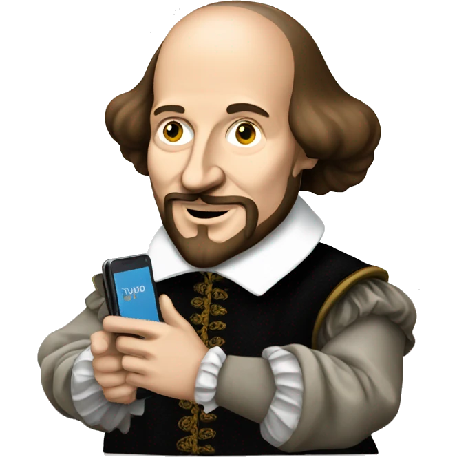 William Shakespeare holds a cell phone in his hand emoji