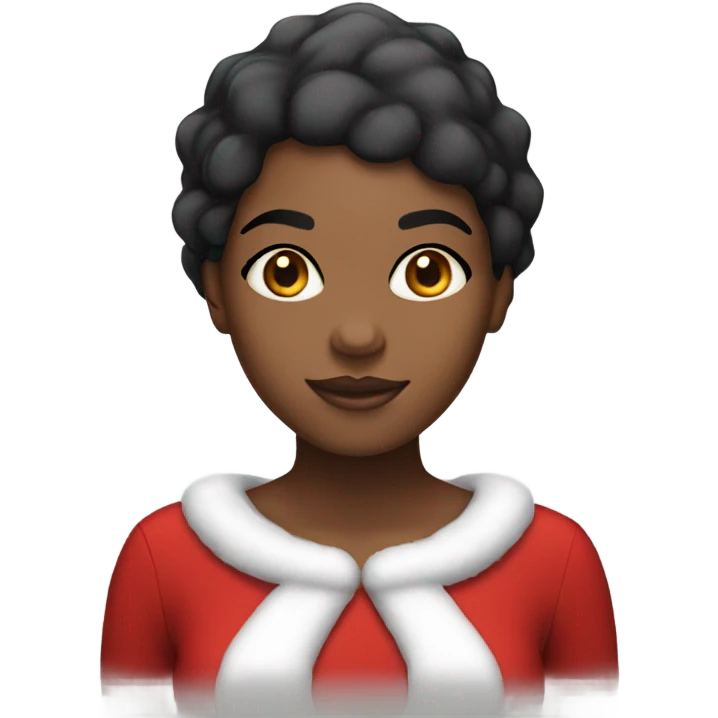 Black woman with black short hair with a Santa hat and a red dress  emoji
