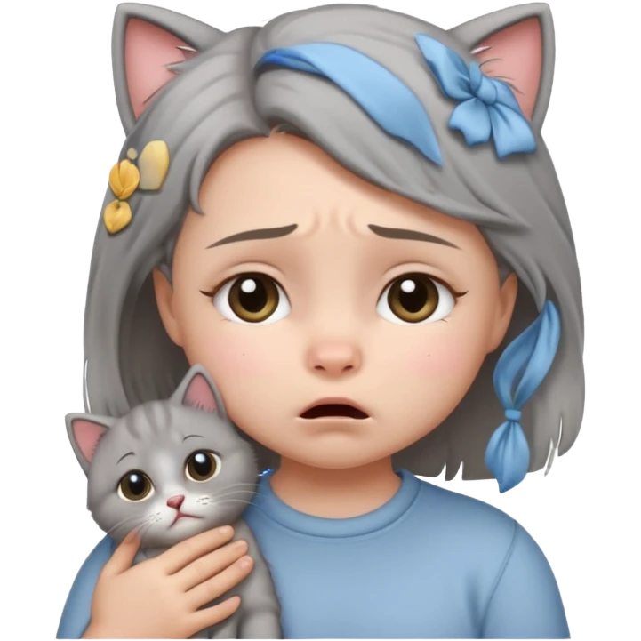 Baby girl crying with a cat on her  emoji