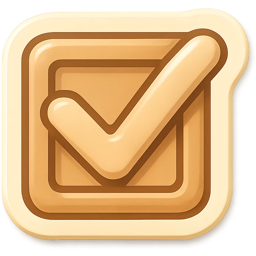 checkbox with a check mark, beige color, light shadow, retro sticker style emoji