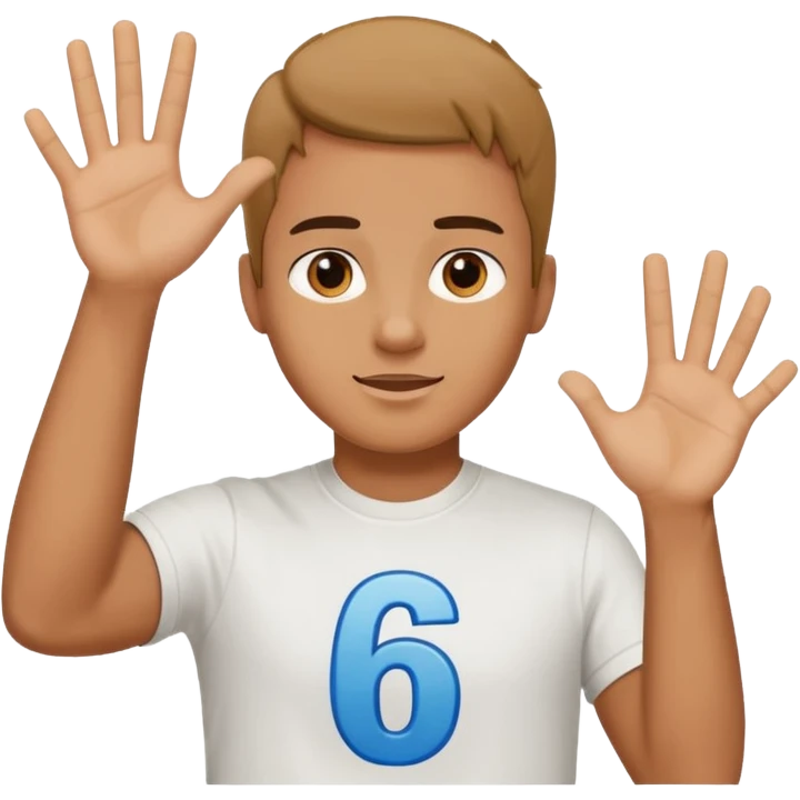 Guy with hands saying 67 emoji