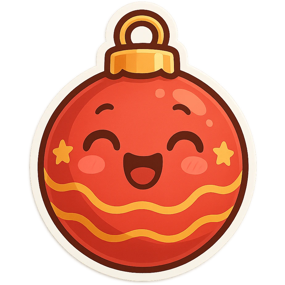 cheerful cartoon style Christmas ornament sphere, cute, joyful, vibrant colors emoji