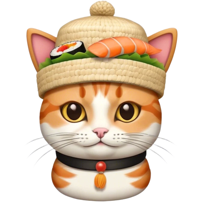 cat wearing a hat made out of sushi emoji