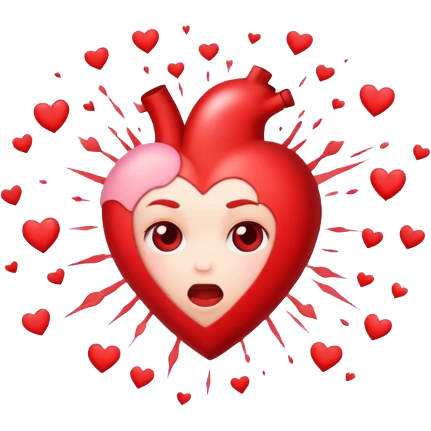 Non realistic heart exploding with hearts no face emoji