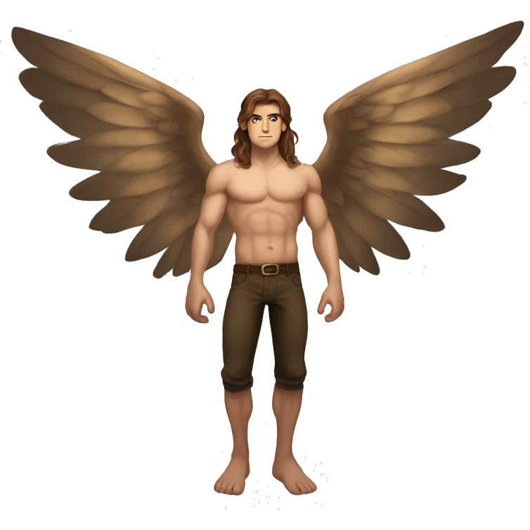 A strong buff fae male with long brown hair large wings  emoji