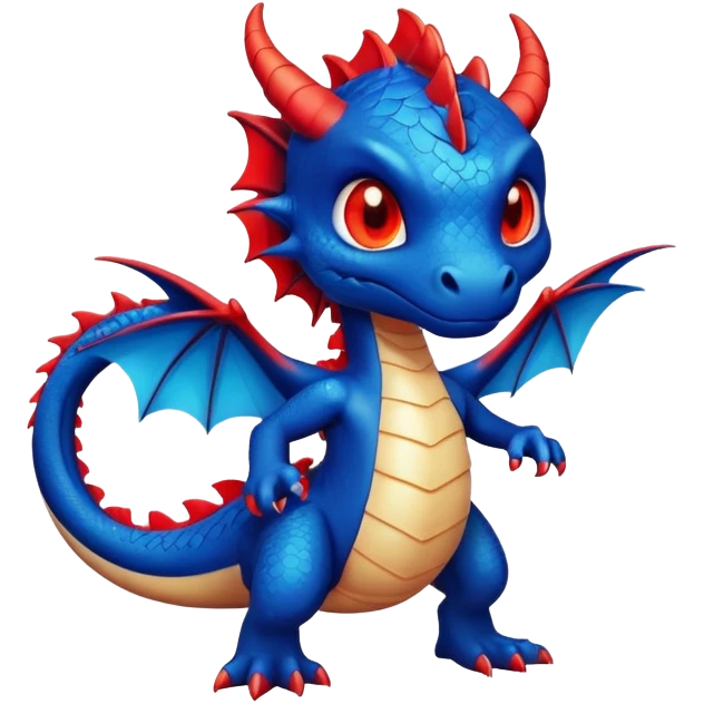 Dragon with glowing red eyes looking possessed, wearing blue swimming trunks emoji