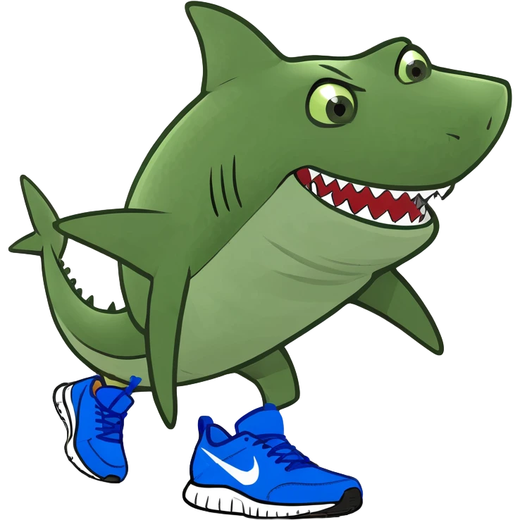 Tiburón con piernas y zapatos azules nike emoji