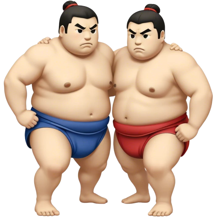 Cinematic Realistic Sumo Wrestling Emoji, depicted as an intense sumo match featuring powerful wrestlers in traditional mawashi, rendered with rich textures and dynamic dramatic lighting that captures the raw intensity of the sport. emoji