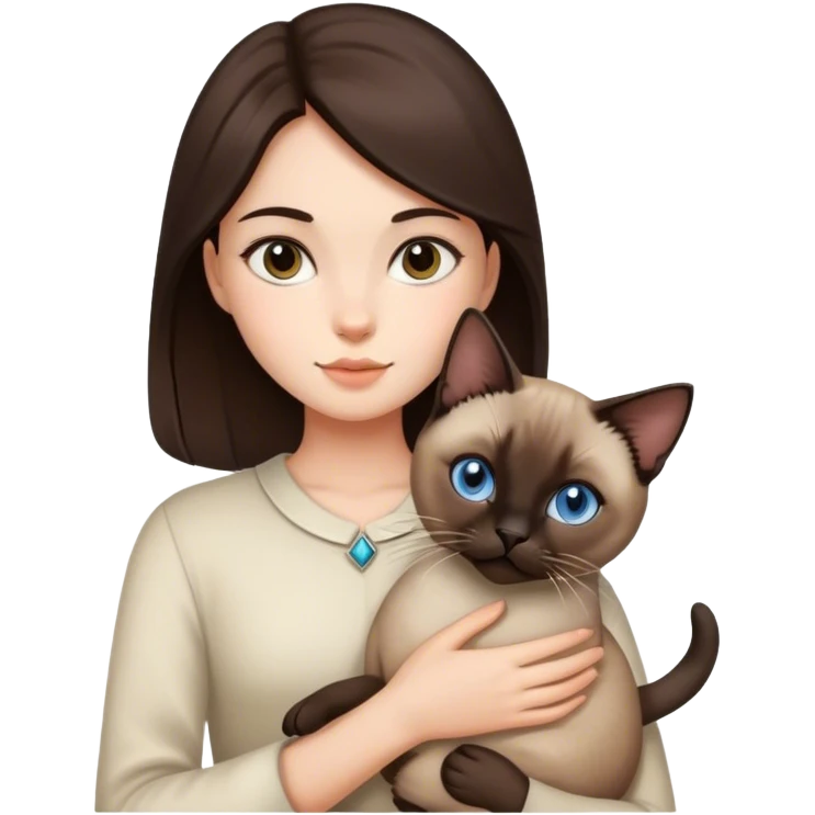 girl dark brown hair with siamese cat emoji