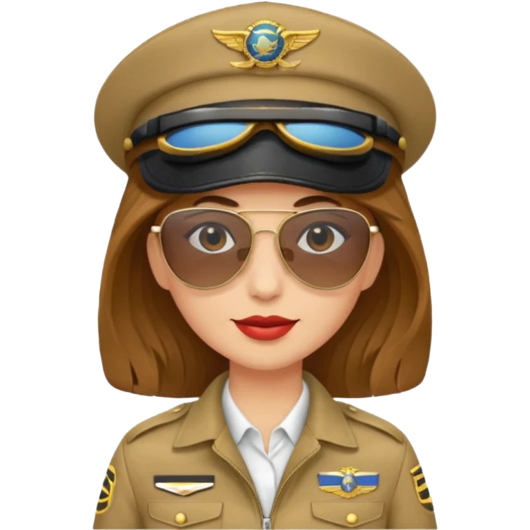 pilote d'avion femme cheveux brun clair avec sunglasses et chapeau de pilote emoji