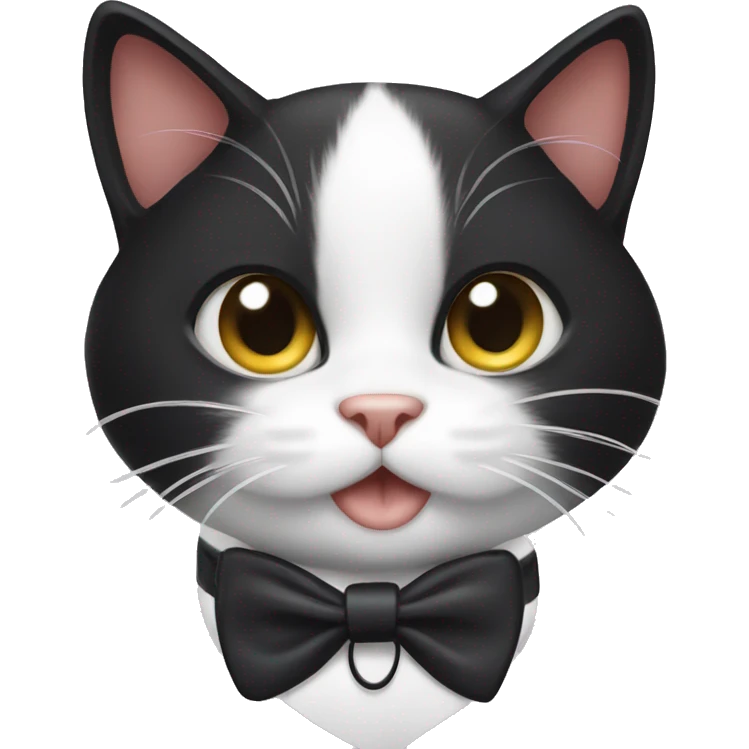 Tuxedo cat with a hair tie in its mouth emoji