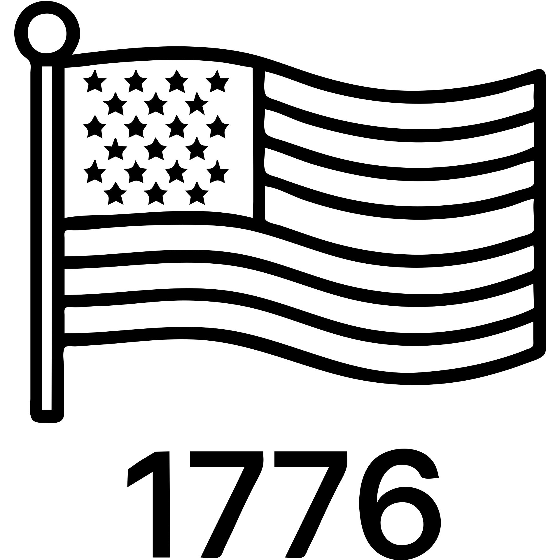 Add the text '1776' in bold black font below the horizontal black and white American flag, keeping the style and background transparent. emoji
