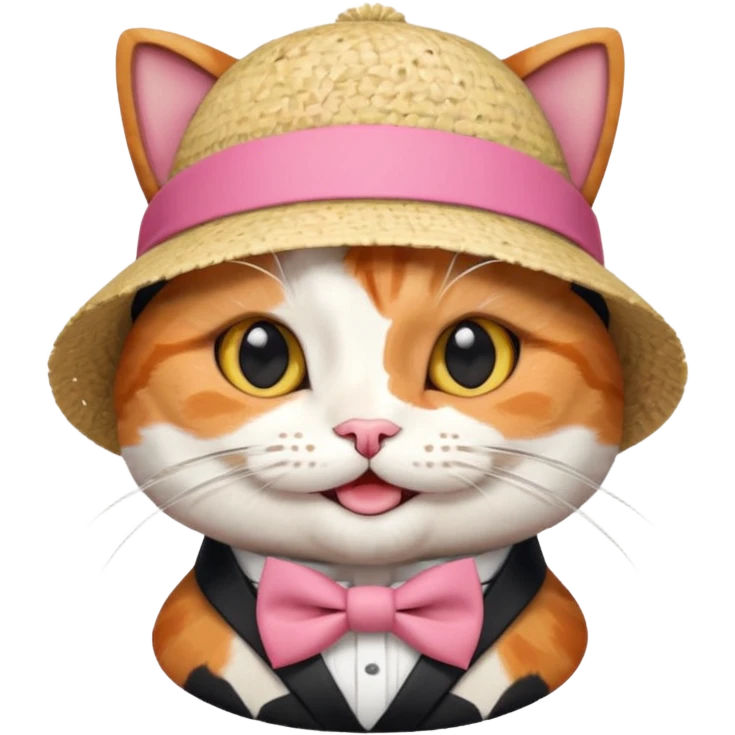 happy cat wearing a hat made out of sushi emoji