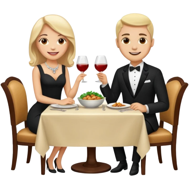 ligth couple having dinner at a restaurant full body emoji