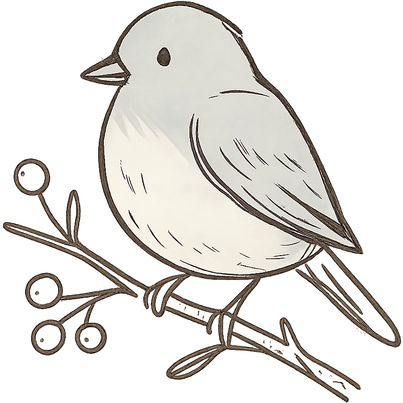 pastel bird perched on a branch with berries, soft blue and cream tones, hand-drawn style emoji