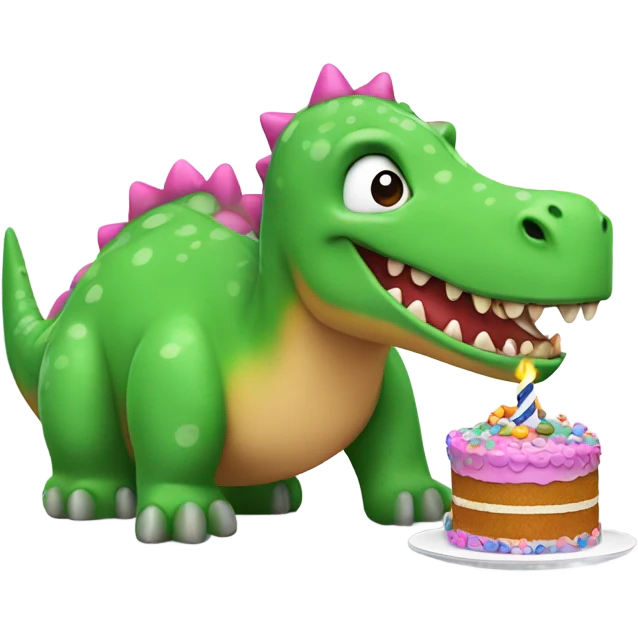 Dinosaur eating cake emoji
