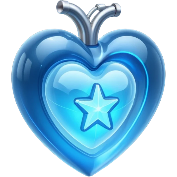 A translucent 3D heart with a sci-fi blue star inside emoji