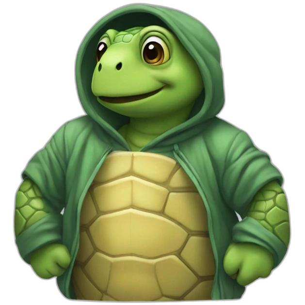 The turtle is dressed in a hoodie emoji