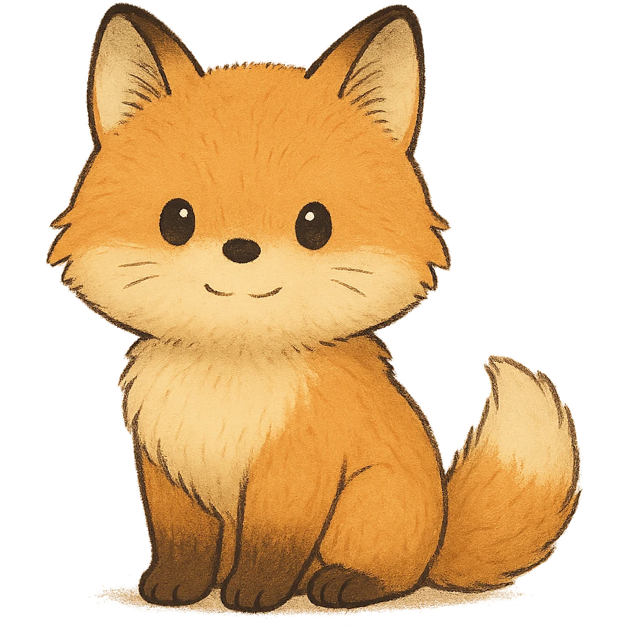 A cute, fluffy fox with a round head in the style of Studio Ghibli. emoji