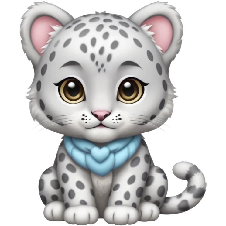 Cute kawai adorable chibi baby silvery white snow leopard   emoji