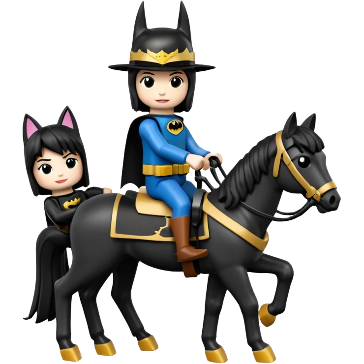  Ultra cute  Lego detailed 1854 Batman driving and pretty dark-haired Catgirl riding a horse drawn family-size Caravan alone together on a romantic trail in the woods  emoji