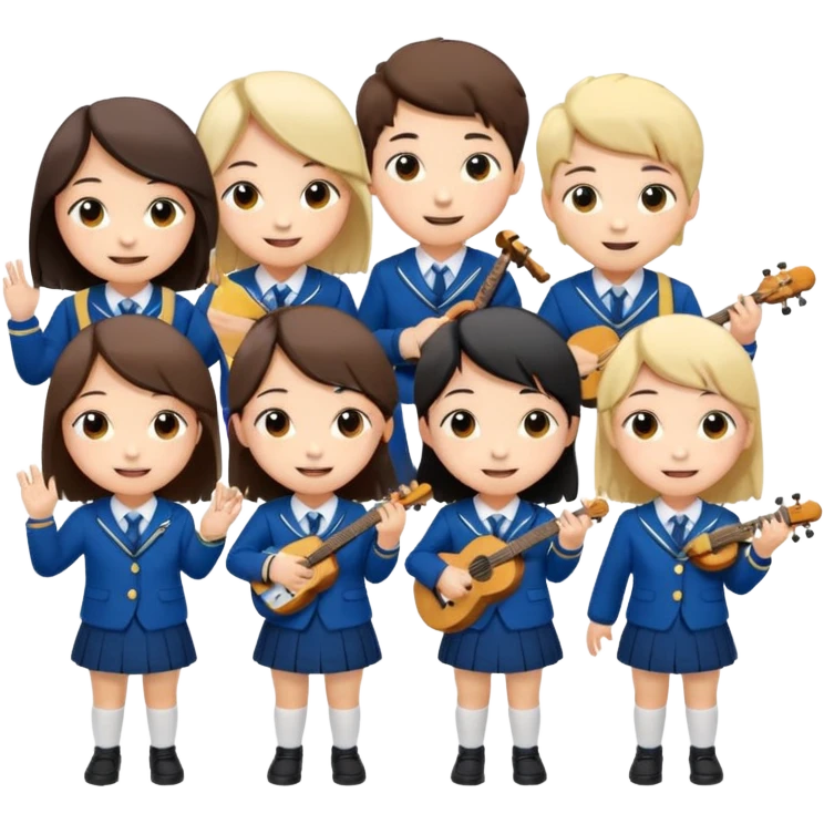 chibi style for students music play, 文案：为二一班打call
保留中文，不用英文 emoji