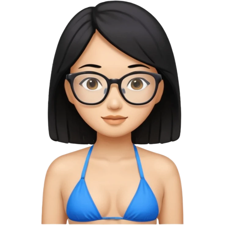 asian woman with black hair with glasses wearing a blue bikini emoji