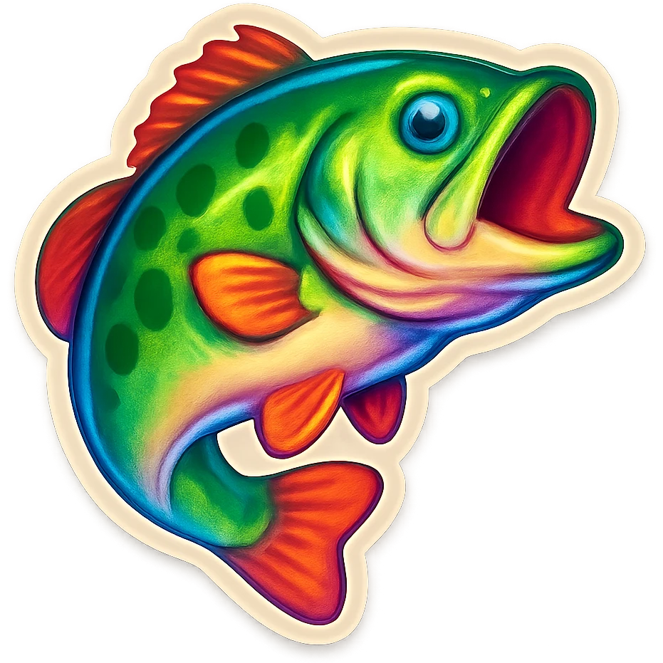 bass fish, emoji style, playful and rounded, Twitter Emoji Stickers vibe emoji